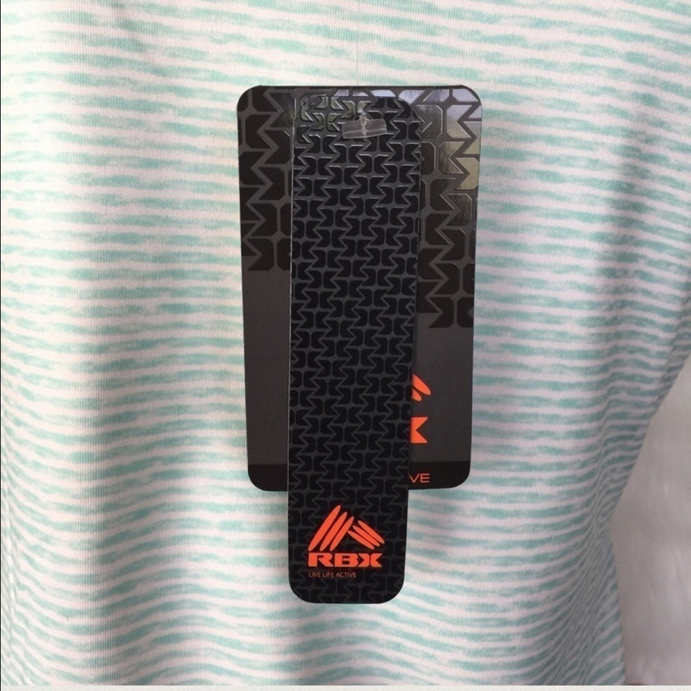 RBX Teal & White Stripe Side Pleat Athletic Tank Top - Picture 11 of 11
